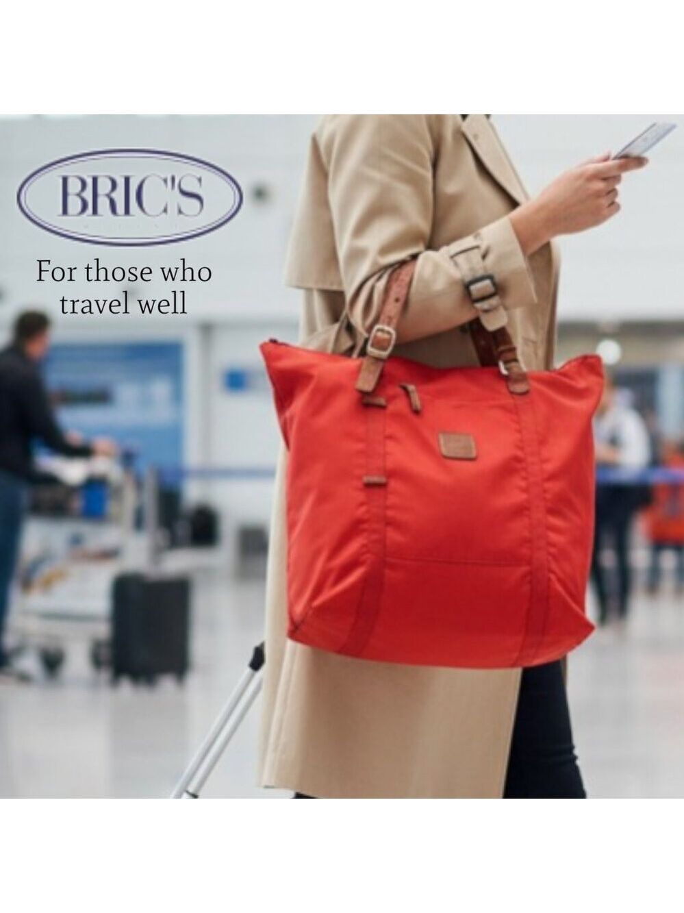 Bric’s Milano Italian Nylon Travel Tote Bag Red Leather Trim Lightweight